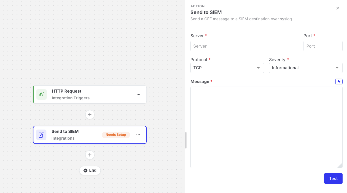 Send to SIEM: Action settings